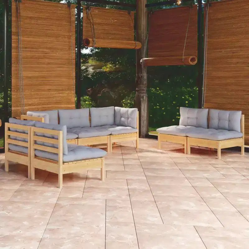 vidaXL Garten-Loungeset Grau Massives Kiefernholz, 100 % Polyestergewebe Groß