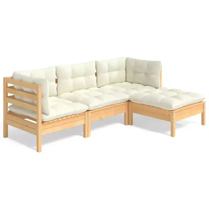 vidaXL Garden Lounge Set Cream Solid pine wood, fabric (100% polyester)