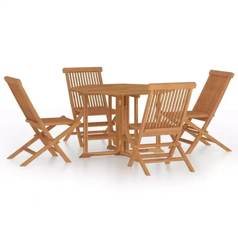 vidaXL 5-Piece Foldable Patio Dining Set - Solid Teak Wood - Weather Resistant Outdoor Furniture - Easy Assembly - Space Saving
