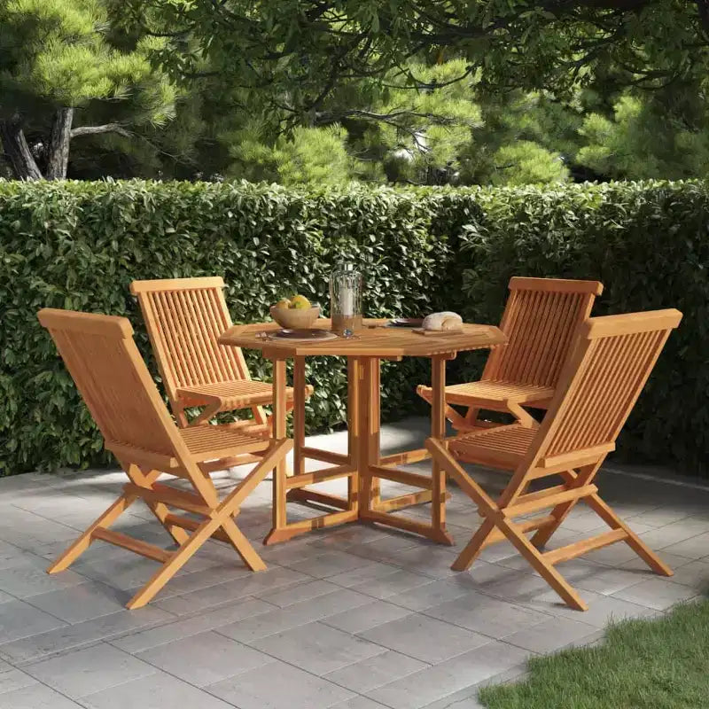 vidaXL 5-teilige Essgruppe für den Außenbereich - klappbar - massives Teakholz - wetterfeste Gartenmöbel - einfache Montage - platzsparend