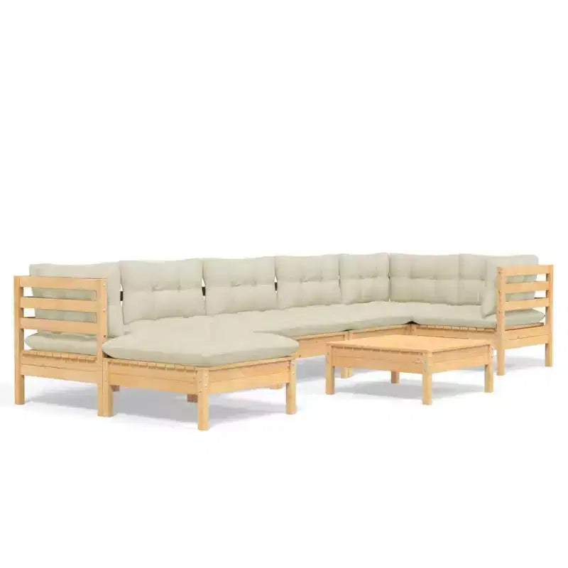 vidaXL Patio Lounge Set - 8 Piece Outdoor Furniture with Cream Cushions, Solid Pinewood Construction, Versatile Configuration Options