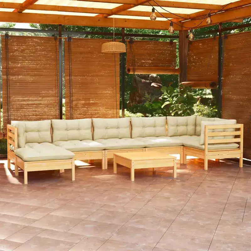 vidaXL Garten-Loungeset – 8-teilige Outdoor-Möbel mit cremefarbenen Kissen, massiver Kiefernholzkonstruktion, vielseitige Konfigurationsmöglichkeiten