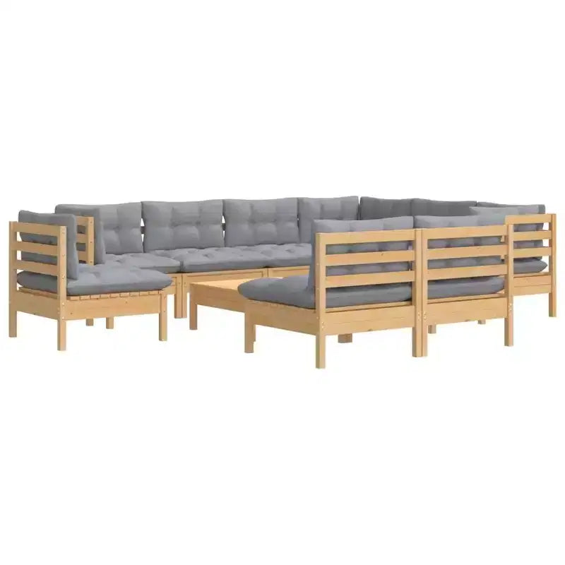 vidaXL Garten-Lounge-Set Grau Massives Kiefernholz, Stoff (100% Polyester)