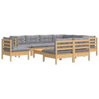 vidaXL Garten-Lounge-Set Grau Massives Kiefernholz, Stoff (100% Polyester)