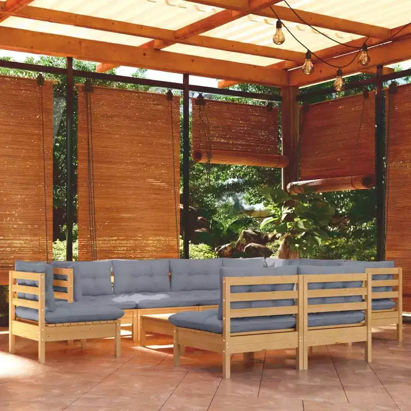 vidaXL Garten-Lounge-Set Grau Massives Kiefernholz, Stoff (100% Polyester)