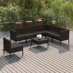 vidaXL Patio Lounge Set – 8-teilige Gartenmöbel aus schwarzem Polyrattan mit Kissen – Witterungsbeständiges, robustes und bequemes modulares Design