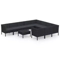 vidaXL Patio Lounge Set - 11 Piece Outdoor Furniture Set with Cushions, Poly Rattan & Powder-Coated Steel, Black