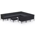 vidaXL Patio Lounge Set - 11 Piece Outdoor Furniture Set with Cushions, Poly Rattan & Powder-Coated Steel, Black