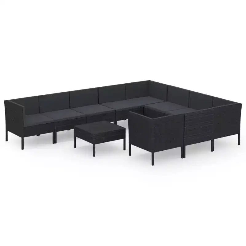 vidaXL Patio Lounge Set - 11 Piece Outdoor Furniture Set with Cushions, Poly Rattan & Powder-Coated Steel, Black