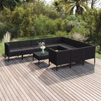 vidaXL Garten-Lounge-Set – 11-teiliges Outdoor-Möbelset mit Kissen, Polyrattan & pulverbeschichtetem Stahl, Schwarz