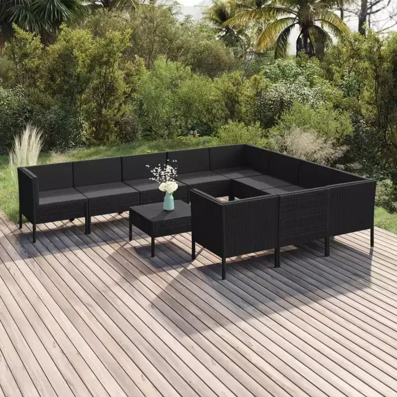 vidaXL Garten-Lounge-Set – 11-teiliges Outdoor-Möbelset mit Kissen, Polyrattan & pulverbeschichtetem Stahl, Schwarz