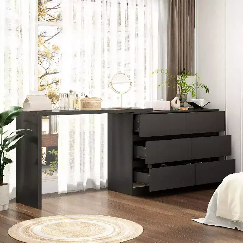 Famapy Convertible Dresser,Makeup Vanity Desk with 6 Drawers,Study /Computer Desk,All - in - One Storage Unit for Home Office Space Upgrade