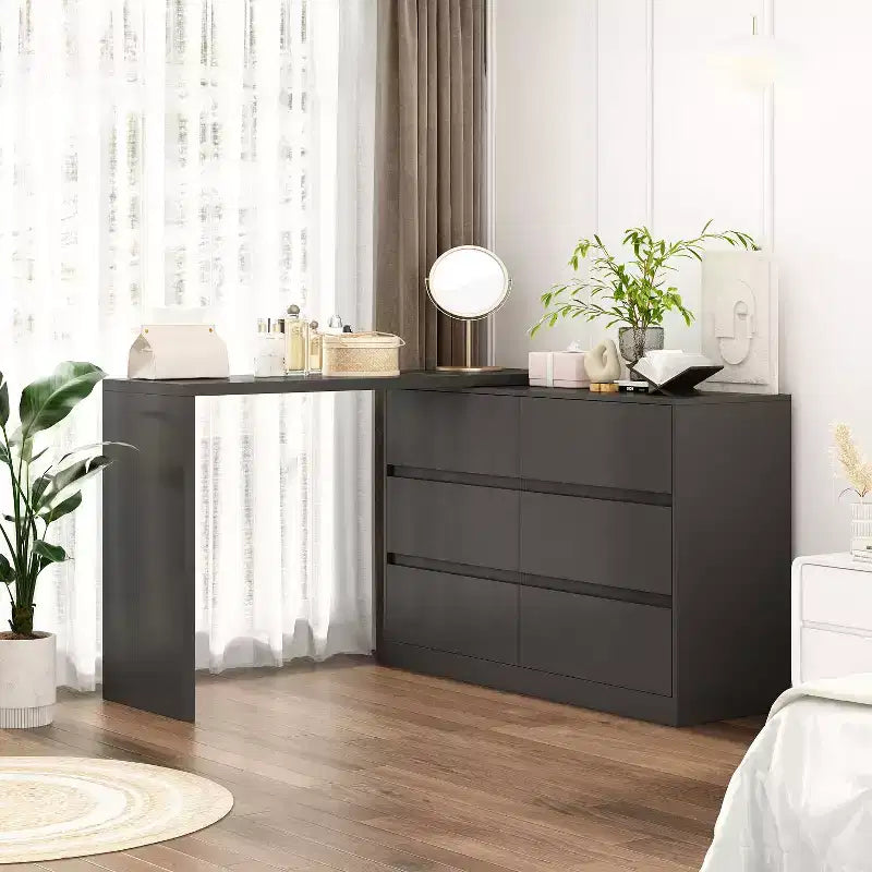 Famapy Cabrio-Kommode, Schminktisch mit 6 Schubladen, Lern-/Computertisch, All-in-One-Aufbewahrungseinheit für die Aufwertung Ihres Home-Office-Bereichs