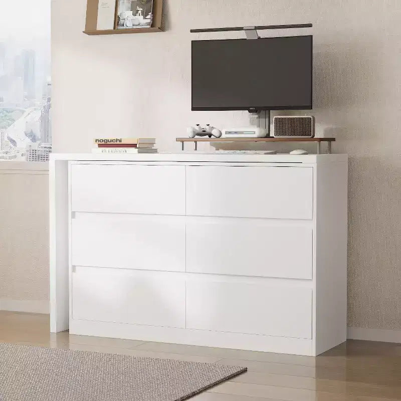 Famapy Cabrio-Kommode, Schminktisch mit 6 Schubladen, Lern-/Computertisch, All-in-One-Aufbewahrungseinheit für die Aufwertung Ihres Home-Office-Bereichs