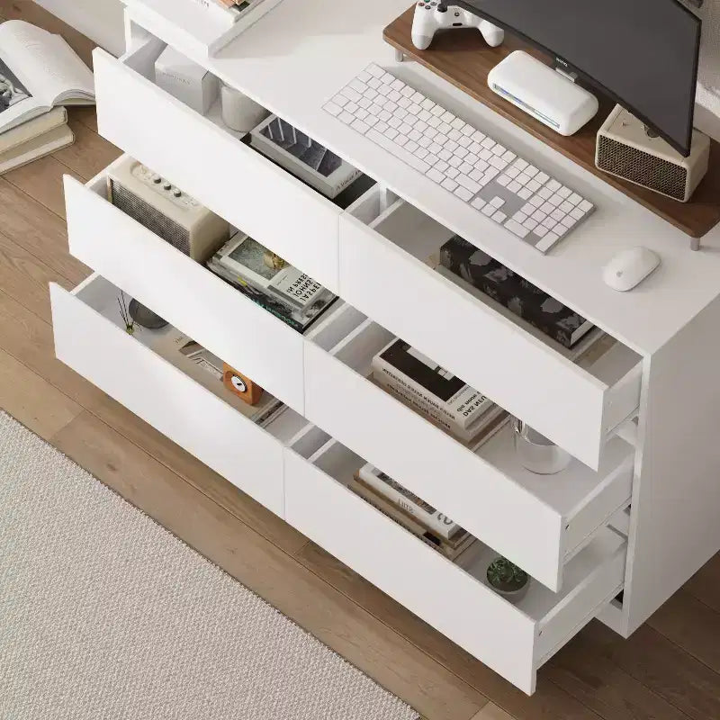 Famapy Cabrio-Kommode, Schminktisch mit 6 Schubladen, Lern-/Computertisch, All-in-One-Aufbewahrungseinheit für die Aufwertung Ihres Home-Office-Bereichs