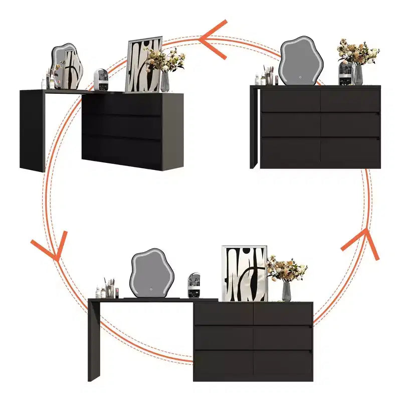 Famapy Cabrio-Kommode, Schminktisch mit 6 Schubladen, Lern-/Computertisch, All-in-One-Aufbewahrungseinheit für die Aufwertung Ihres Home-Office-Bereichs