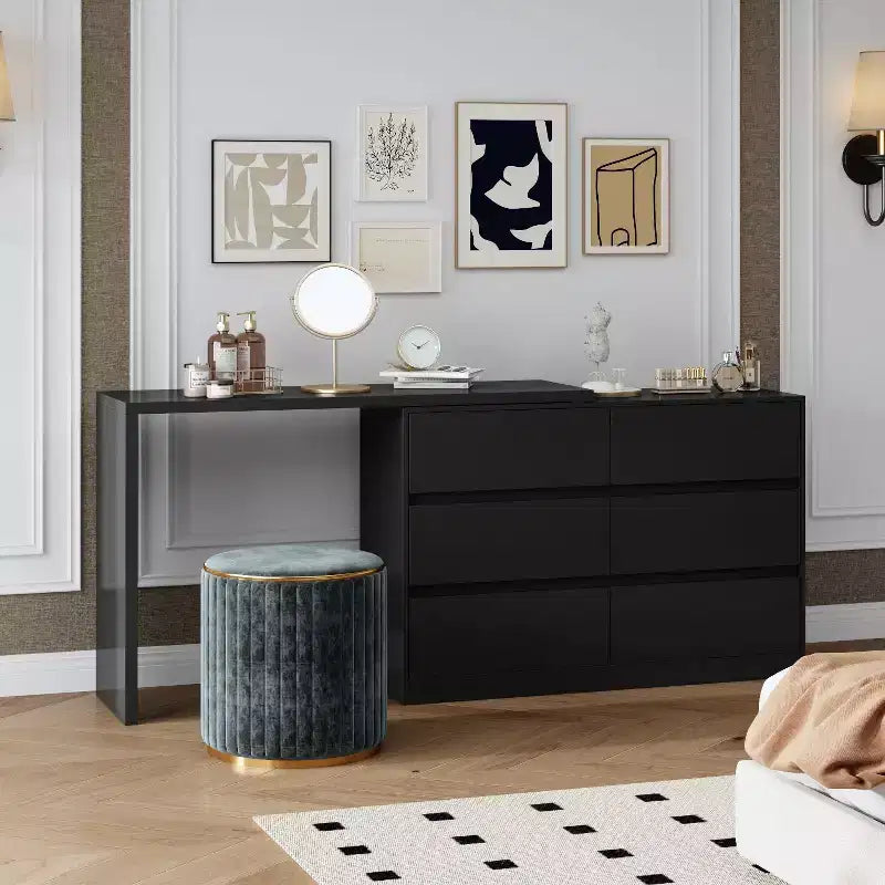 Famapy Cabrio-Kommode, Schminktisch mit 6 Schubladen, Lern-/Computertisch, All-in-One-Aufbewahrungseinheit für die Aufwertung Ihres Home-Office-Bereichs