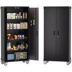 72 High Metal Storage Cabinet with Wheels, Cold Rolled Steel Tool Cabinet, 4 Adjustable Shelves, Lockable Rolling