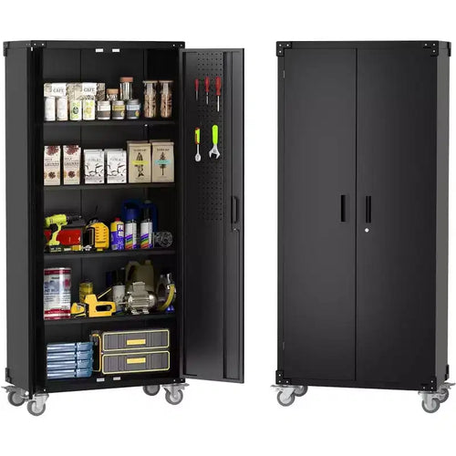72 High Metal Storage Cabinet with Wheels, Cold Rolled Steel Tool Cabinet, 4 Adjustable Shelves, Lockable Rolling