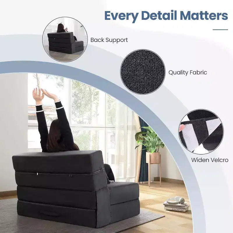 Homdox Klappsofa-Bettstuhl mit Kissen, verwandelbarer Liegestuhl, Schaumstoff-Bodenmatratze für Wohnzimmer/Schlafsaal/Gästezimmer/Büro, Twin-Größe