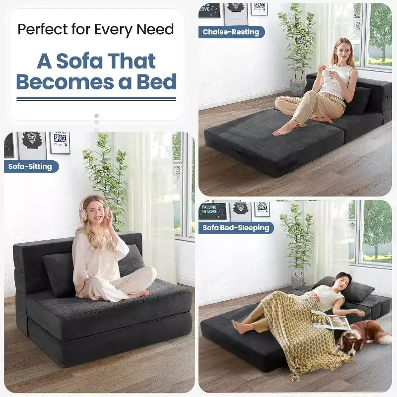 Homdox Klappsofa-Bettstuhl mit Kissen, verwandelbarer Liegestuhl, Schaumstoff-Bodenmatratze für Wohnzimmer/Schlafsaal/Gästezimmer/Büro, Twin-Größe