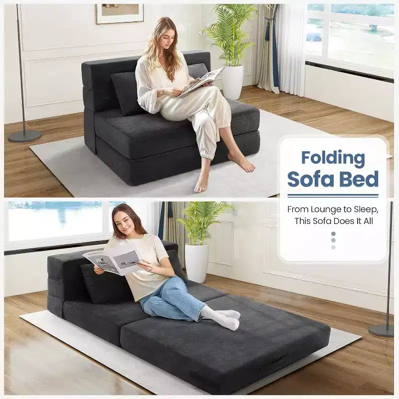 Homdox Klappsofa-Bettstuhl mit Kissen, verwandelbarer Liegestuhl, Schaumstoff-Bodenmatratze für Wohnzimmer/Schlafsaal/Gästezimmer/Büro, Twin-Größe
