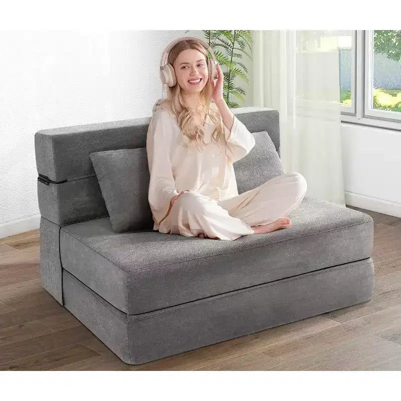 Homdox Klappsofa-Bettstuhl mit Kissen, verwandelbarer Liegestuhl, Schaumstoff-Bodenmatratze für Wohnzimmer/Schlafsaal/Gästezimmer/Büro, Twin-Größe