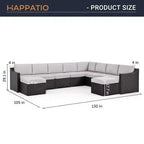 HAPPATIO 10-teiliges Terrassen-Gesprächs-Set, Terrassenmöbel-Set mit mehreren Konfigurationsoptionen, Rattan-Geflecht-Garten-Sofa-Garnitur.