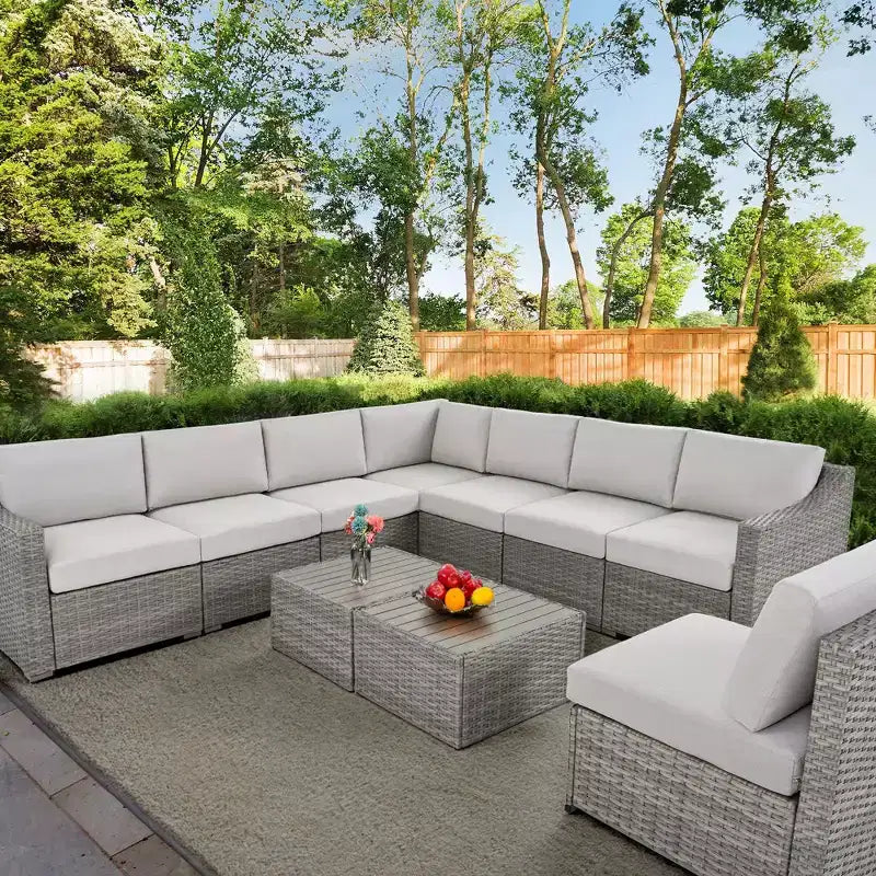 HAPPATIO 10-teiliges Terrassen-Gesprächs-Set, Terrassenmöbel-Set mit mehreren Konfigurationsoptionen, Rattan-Geflecht-Garten-Sofa-Garnitur.