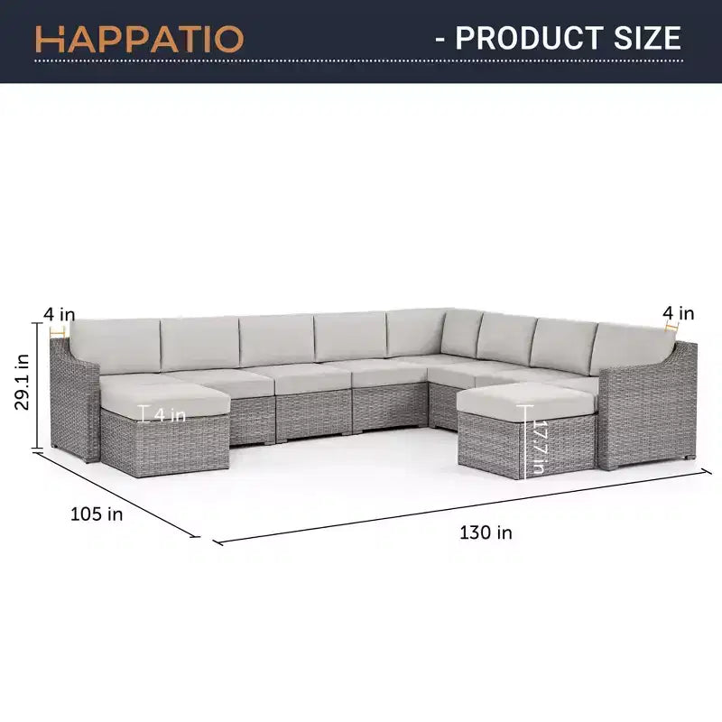 HAPPATIO 10-teiliges Terrassen-Gesprächs-Set, Terrassenmöbel-Set mit mehreren Konfigurationsoptionen, Rattan-Geflecht-Garten-Sofa-Garnitur.