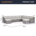 HAPPATIO 10-teiliges Terrassen-Gesprächs-Set, Terrassenmöbel-Set mit mehreren Konfigurationsoptionen, Rattan-Geflecht-Garten-Sofa-Garnitur.