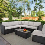 HAPPATIO 10-teiliges Terrassen-Gesprächs-Set, Terrassenmöbel-Set mit mehreren Konfigurationsoptionen, Rattan-Geflecht-Garten-Sofa-Garnitur.