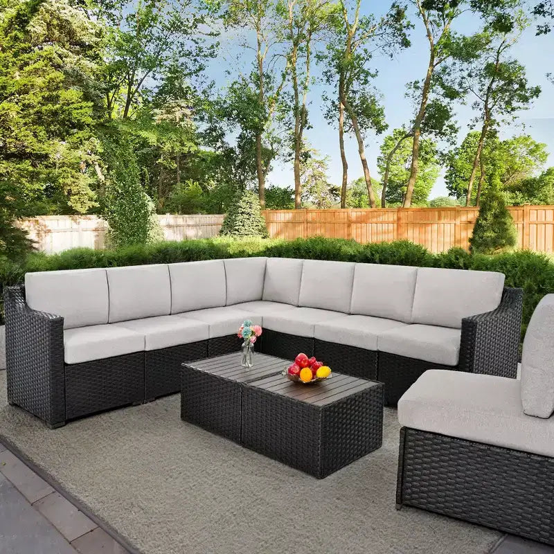 HAPPATIO 10-teiliges Terrassen-Gesprächs-Set, Terrassenmöbel-Set mit mehreren Konfigurationsoptionen, Rattan-Geflecht-Garten-Sofa-Garnitur.