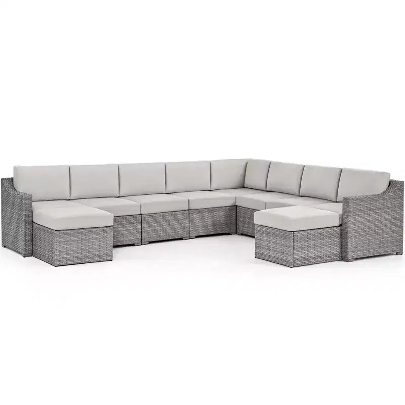 HAPPATIO 10-teiliges Terrassen-Gesprächs-Set, Terrassenmöbel-Set mit mehreren Konfigurationsoptionen, Rattan-Geflecht-Garten-Sofa-Garnitur.