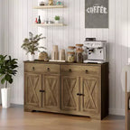 Küchenschrank, Buffet-Sideboard im Landhausstil mit Scheunentüren, Schubladen, verstellbaren Einlegeböden