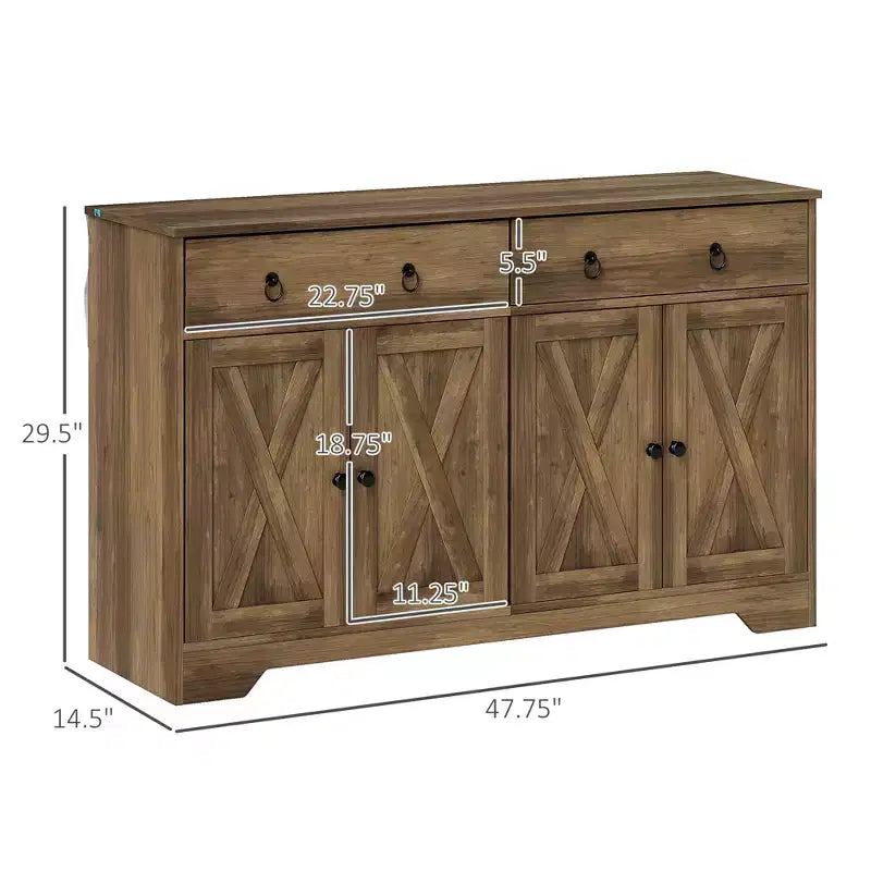 Küchenschrank, Buffet-Sideboard im Landhausstil mit Scheunentüren, Schubladen, verstellbaren Einlegeböden
