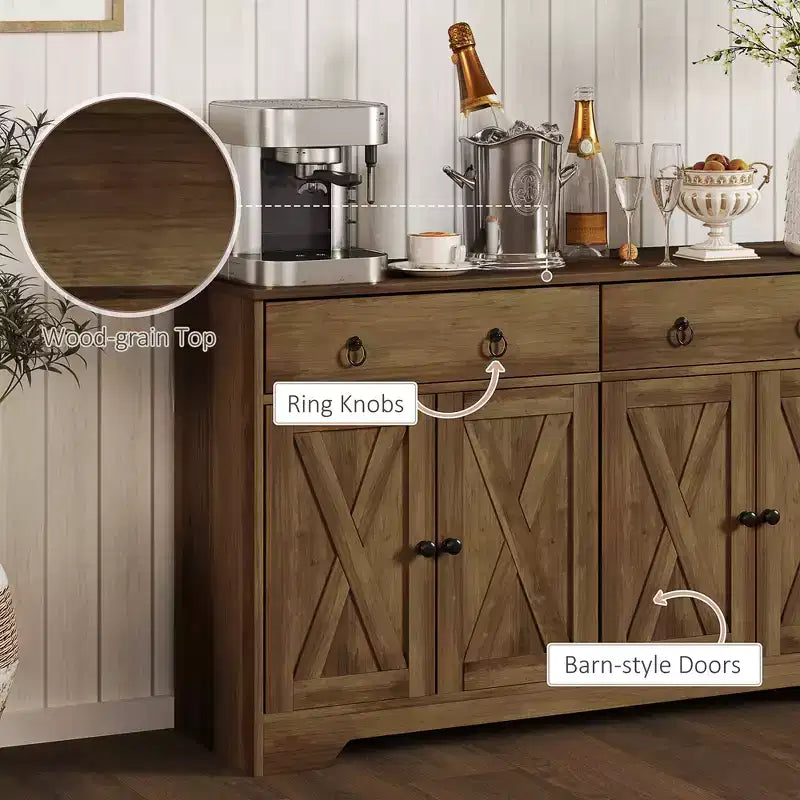 Küchenschrank, Buffet-Sideboard im Landhausstil mit Scheunentüren, Schubladen, verstellbaren Einlegeböden