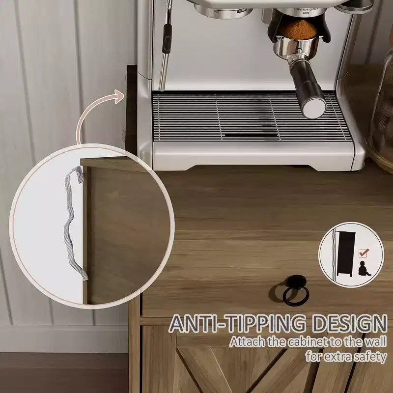 Küchenschrank, Buffet-Sideboard im Landhausstil mit Scheunentüren, Schubladen, verstellbaren Einlegeböden