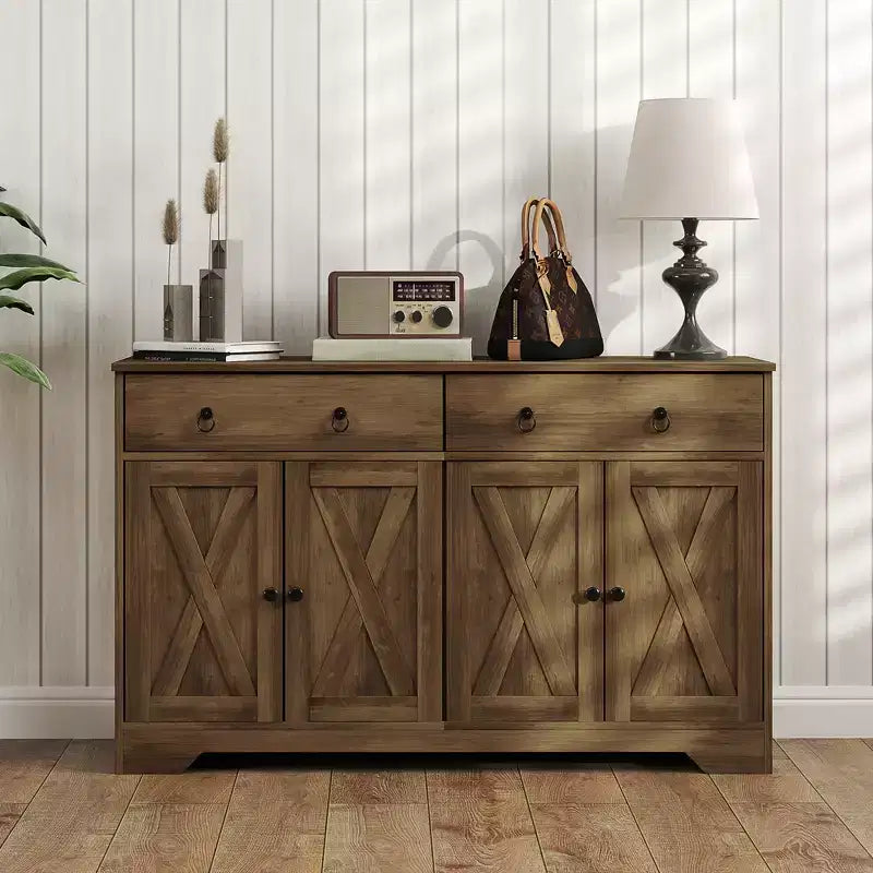 Küchenschrank, Buffet-Sideboard im Landhausstil mit Scheunentüren, Schubladen, verstellbaren Einlegeböden