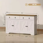 Küchenschrank, Buffet-Sideboard im Landhausstil mit Scheunentüren, Schubladen, verstellbaren Einlegeböden