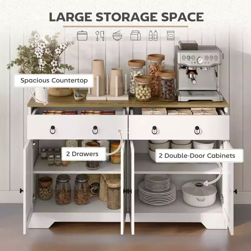 Küchenschrank, Buffet-Sideboard im Landhausstil mit Scheunentüren, Schubladen, verstellbaren Einlegeböden