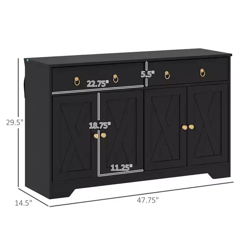 Küchenschrank, Buffet-Sideboard im Landhausstil mit Scheunentüren, Schubladen, verstellbaren Einlegeböden