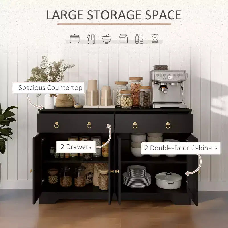 Küchenschrank, Buffet-Sideboard im Landhausstil mit Scheunentüren, Schubladen, verstellbaren Einlegeböden