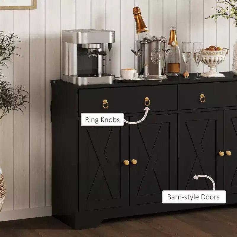 Küchenschrank, Buffet-Sideboard im Landhausstil mit Scheunentüren, Schubladen, verstellbaren Einlegeböden
