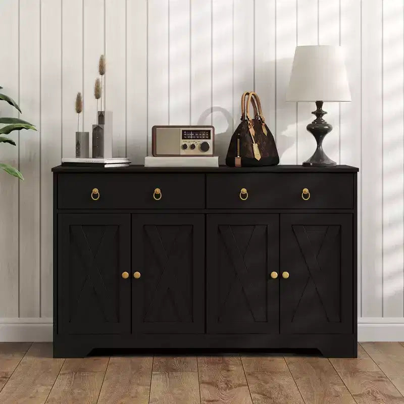 Küchenschrank, Buffet-Sideboard im Landhausstil mit Scheunentüren, Schubladen, verstellbaren Einlegeböden