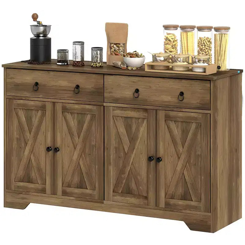 Küchenschrank, Buffet-Sideboard im Landhausstil mit Scheunentüren, Schubladen, verstellbaren Einlegeböden