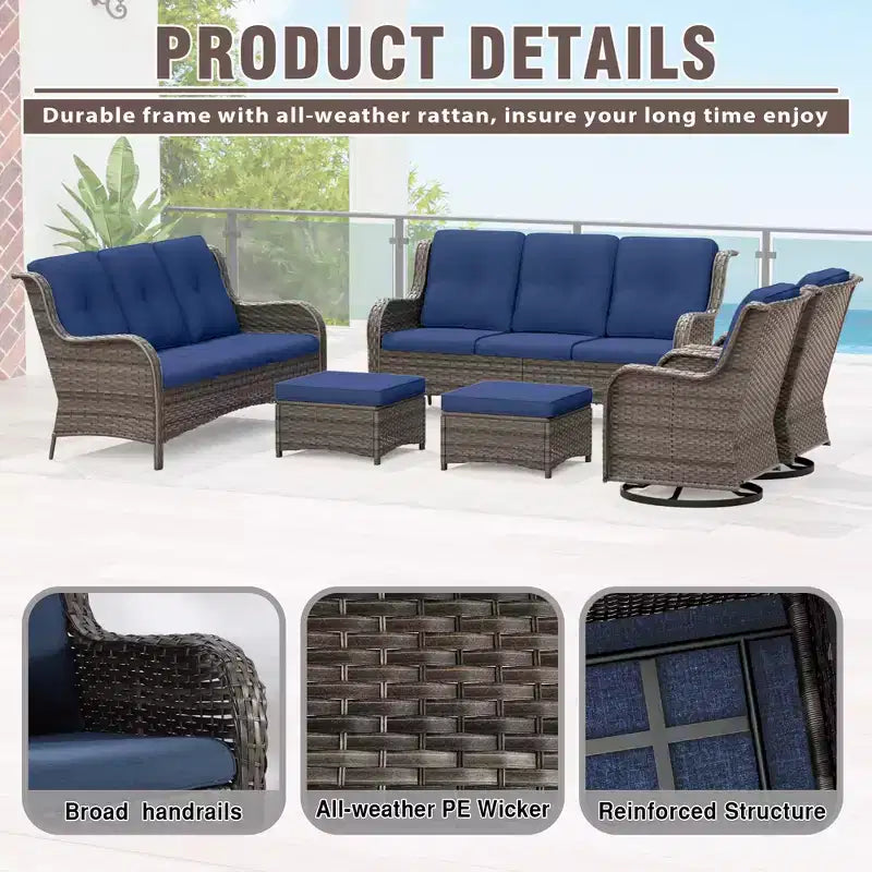 UPTIOT 6-teiliges Rattan-Sitzgruppe für die Terrasse