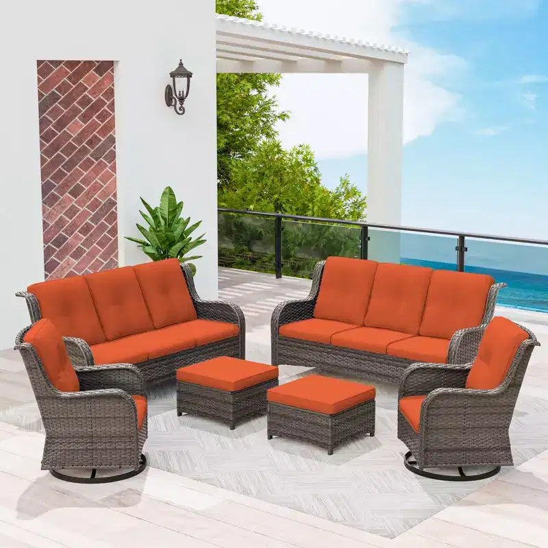 UPTIOT 6-teiliges Rattan-Sitzgruppe für die Terrasse