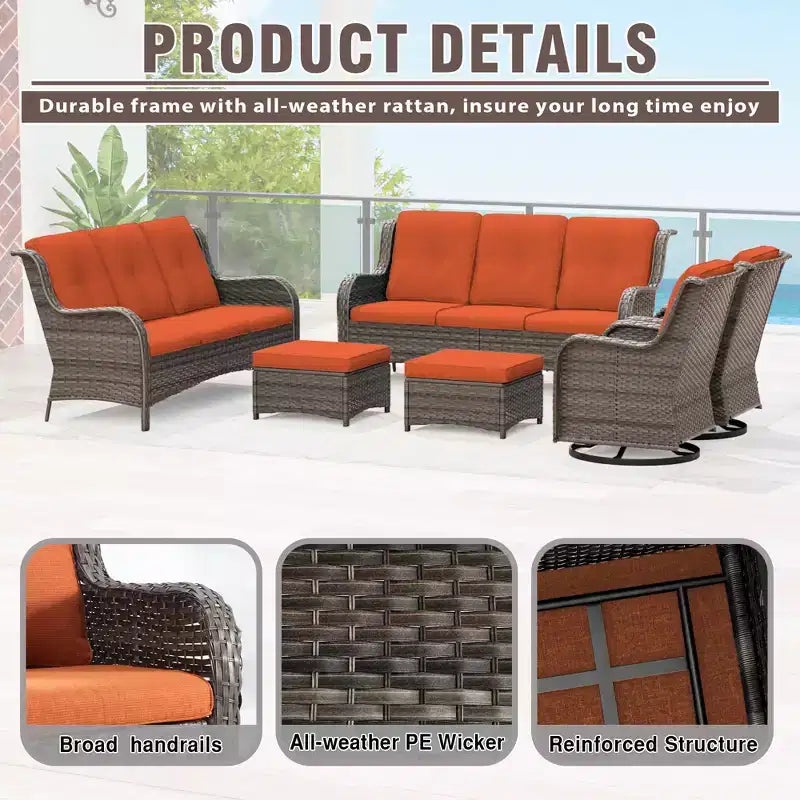UPTIOT 6-teiliges Rattan-Sitzgruppe für die Terrasse