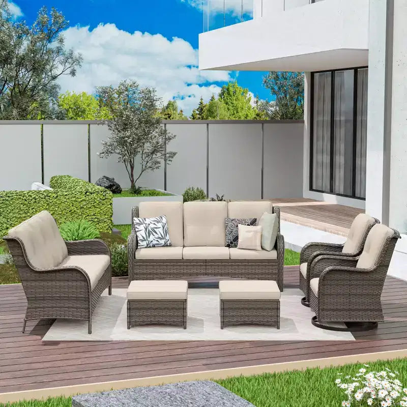 UPTIOT 6-teiliges Rattan-Sitzgruppe für die Terrasse